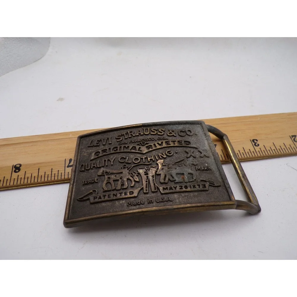 Vintage Levi Strauss & Co Belt Buckle Brass Two Horse Logo Made in USA Rectangle